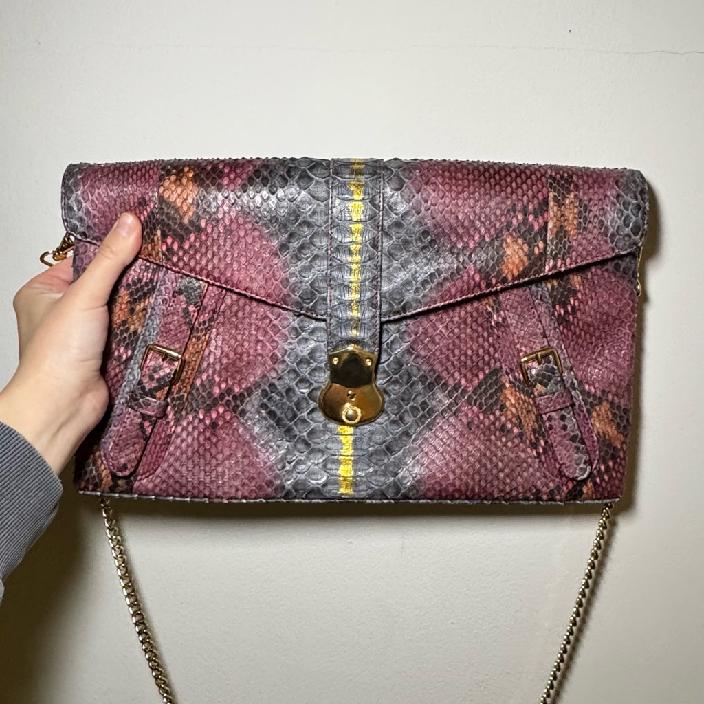 W. H. Petronela Genuine Python Leather Crossbody Clutch